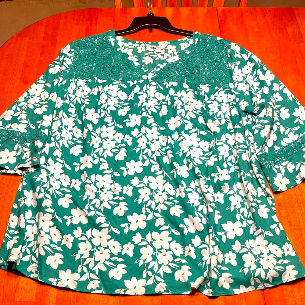 Croft & Barrow Top Greenish Turquoise Blue Split-neck 3X NWT